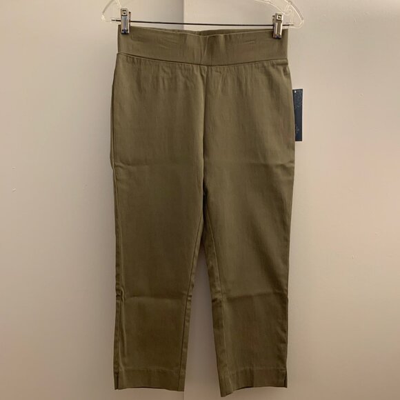 NWT Olive Green / Khaki Cropped Stretch Pants - Picture 2 of 5